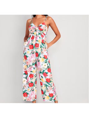 Old Navy Womens Floral Linen Wide Leg Cropped Jumpsuit XXL Resort Vacation Beach